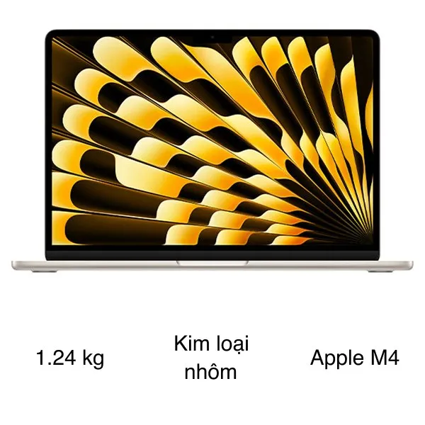 MacBook Air 13 inch M4 16GB/256GB màu vàng, đại diện cho dòng máy tính di động mỏng nhẹ.