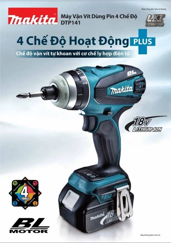 Máy vặn vít không chổi than Makita DTP141Z đa năng với 4 chế độ hoạt động chuyên nghiệp