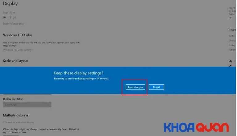 Xác nhận giữ lại các thay đổi cài đặt độ phân giải màn hình để hoàn tất quy trình.