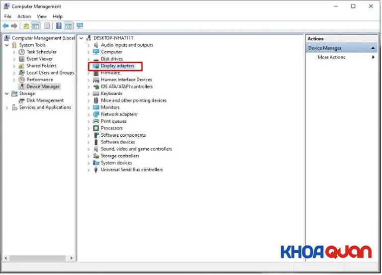 Chọn thư mục Display Adapters trong Device Manager để xem và quản lý driver card đồ họa.