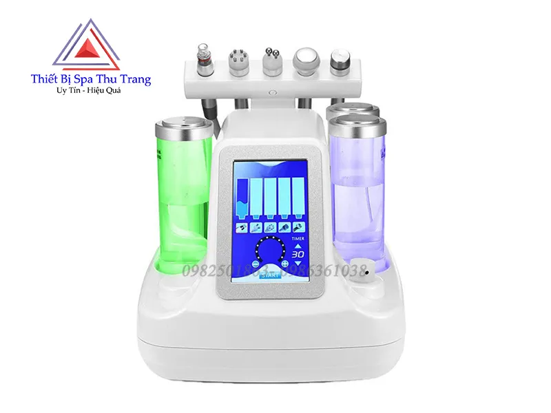 Máy Aqua Peel 6in1 đang vận hành, hiển thị các chế độ điều trị, minh họa cách thức hoạt động hiệu quả.