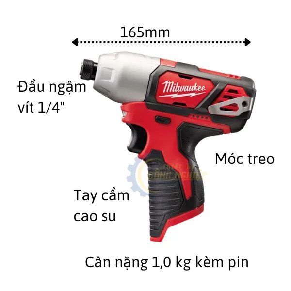 Máy bắn vít pin 12V Milwaukee M12 BID với thiết kế nhỏ gọn, màu đỏ đen đặc trưng