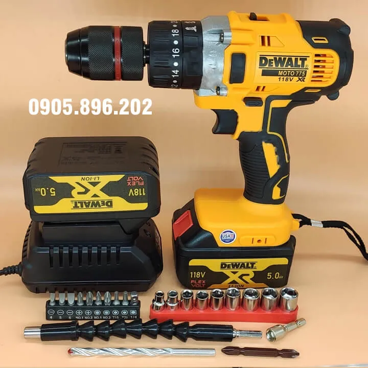 Bộ phụ kiện đa dạng đi kèm máy bắn vít pin Dewalt 118V, sẵn sàng cho mọi công việc
