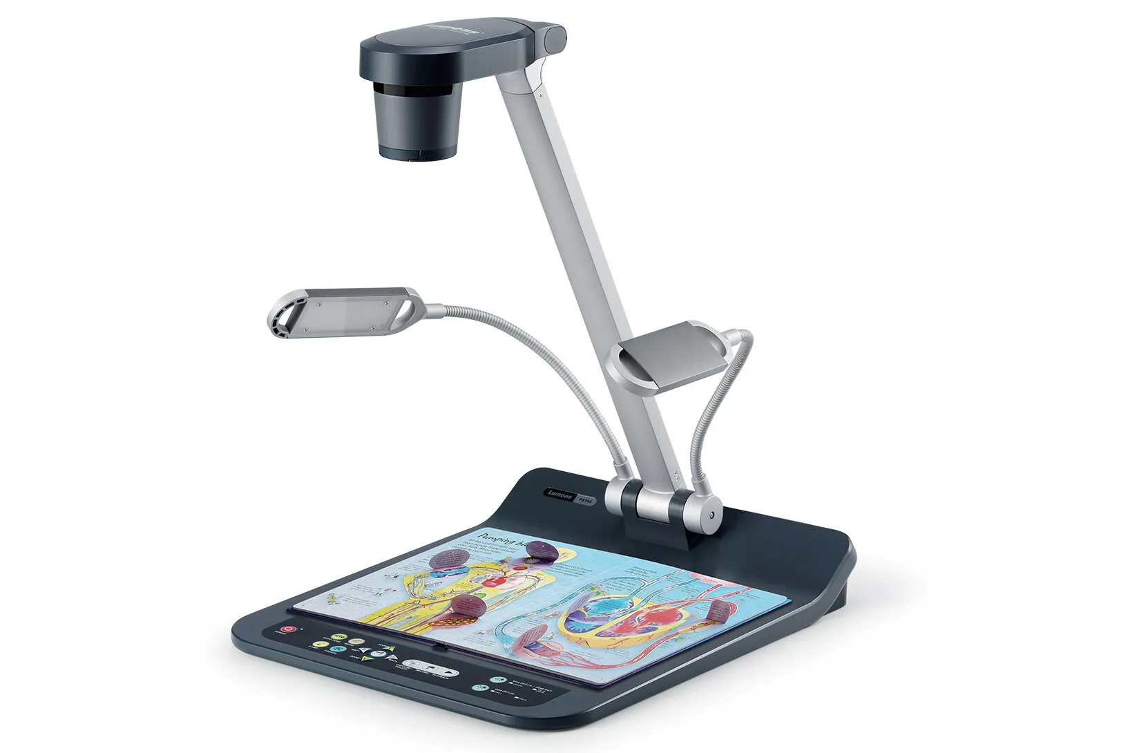 Hình ảnh minh họa máy chiếu đa vật thể và các thành phần chính, giúp người dùng dễ dàng nắm bắt cách sử dụng máy chiếu đa vật thể trong môi trường giáo dục.