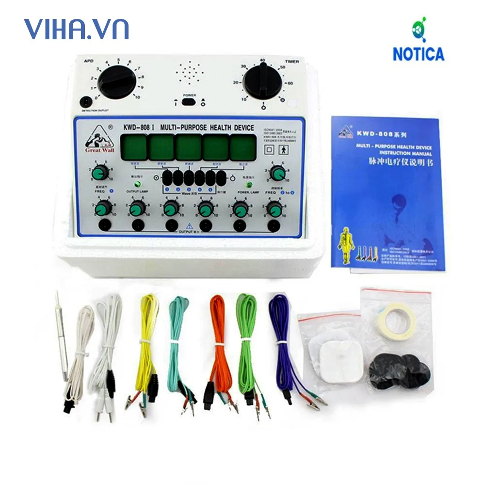 Máy điện châm KWD 808 với các cổng ra và nút điều khiển