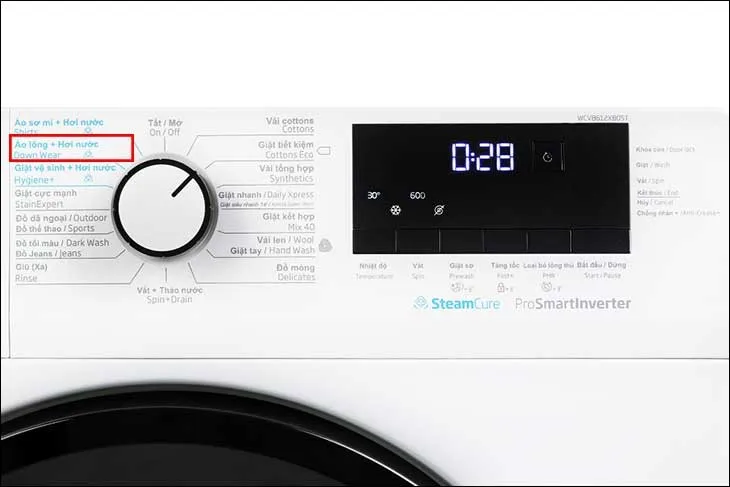 Chương trình Down Wear trên máy giặt Beko 8kg chuyên dụng giặt chăn, gối, áo lông vũ sạch sẽ