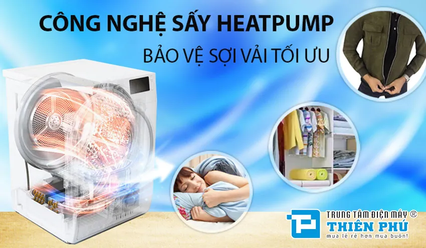 Lồng sấy rộng rãi bên trong máy sấy quần áo LG Heat Pump, dễ dàng vệ sinh