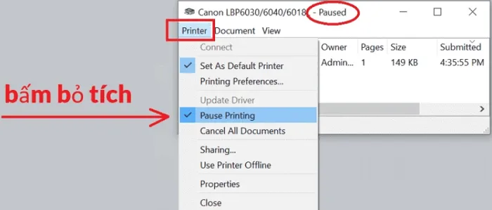 Sửa lỗi máy in bị paused