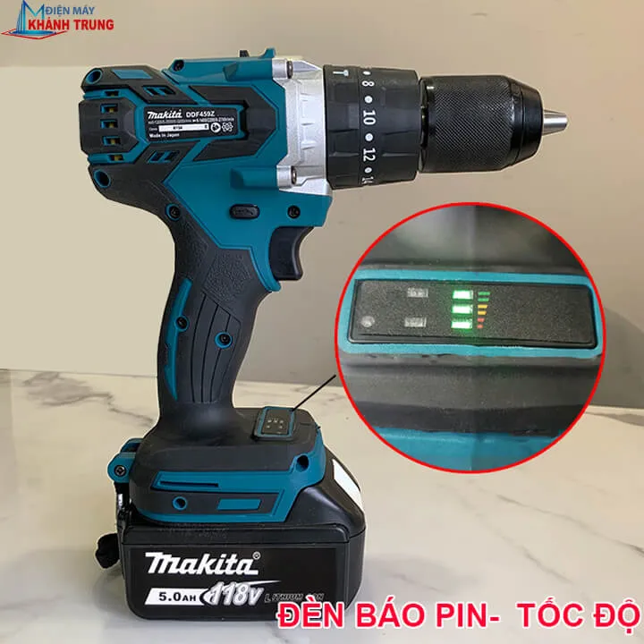 Đèn báo pin và tốc độ tích hợp trên máy bắn vít dùng pin Makita