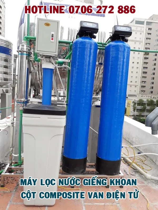Máy lọc nước giếng khoan cột composite dùng van điện tử