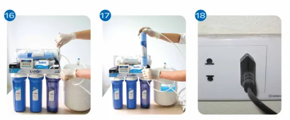 Sơ đồ kết nối và sục rửa các lõi lọc chức năng sau màng RO của máy lọc nước Karofi