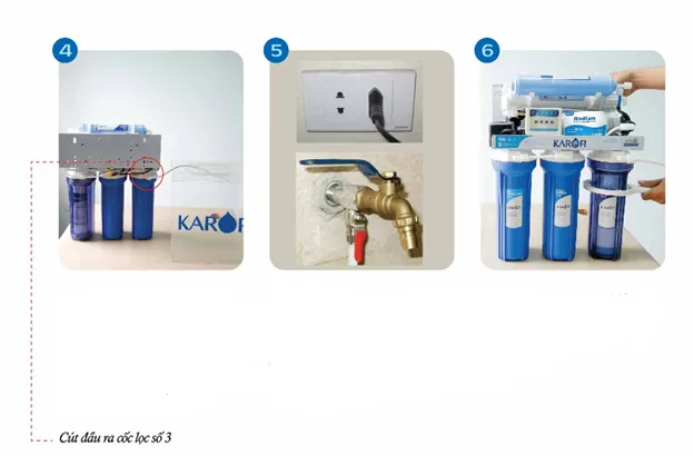 Lắp đặt lõi lọc thô số 1 trong quy trình lắp đặt máy lọc nước Karofi