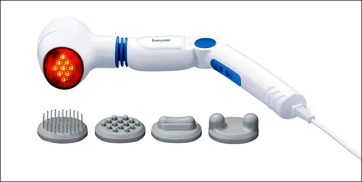 Một máy massage cầm tay có nhiều đầu massage khác nhau, có chức năng cụ thể cho từng bộ phận