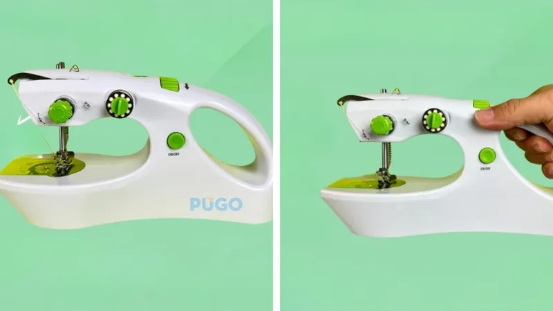 Máy may cầm tay điện gia dụng Qiaoyi, mẫu điển hình của máy may mini Trung Quốc dễ sử dụng.