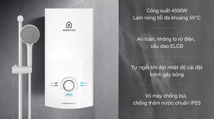 Máy tắm nước nóng Ariston AURES PREMIUM 4.5, minh họa chất lượng sản phẩm