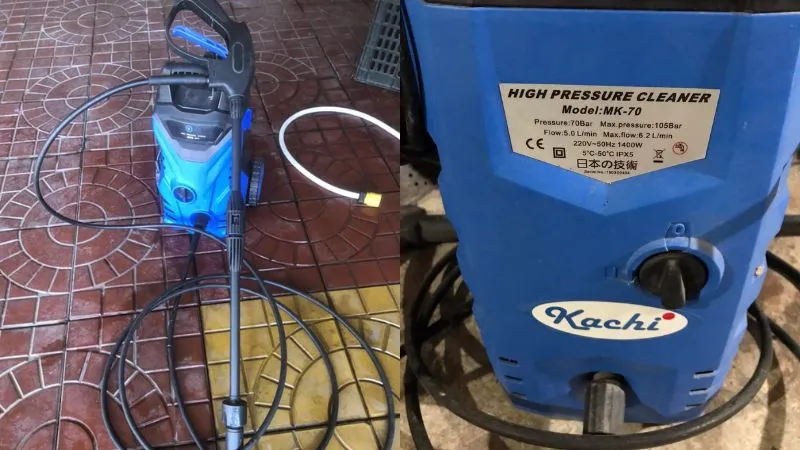 Người đàn ông đang sử dụng máy rửa xe Kachi để làm sạch xe hơi