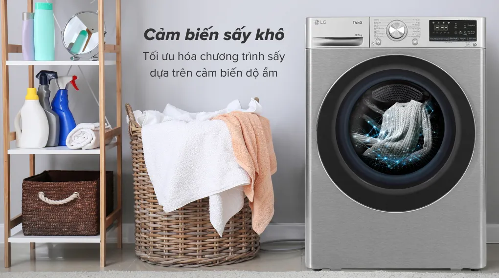 Máy sấy LG hiện đại, minh họa hiệu quả khi sử dụng chức năng sấy của máy giặt LG.