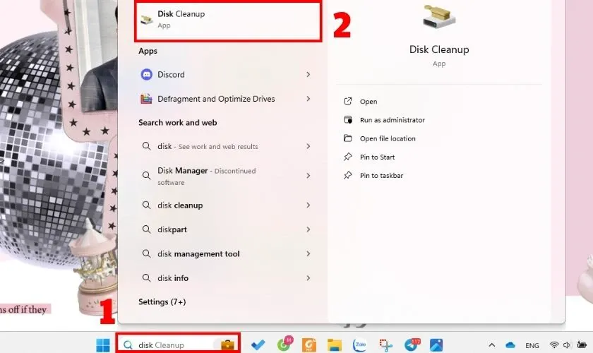 Mở Disk Cleanup để loại bỏ tệp tin rác, cải thiện lỗi đơ máy tính