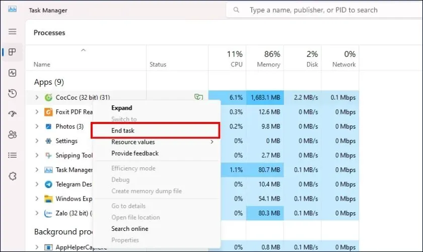 Sử dụng Task Manager để tắt chương trình gây lỗi đơ máy tính
