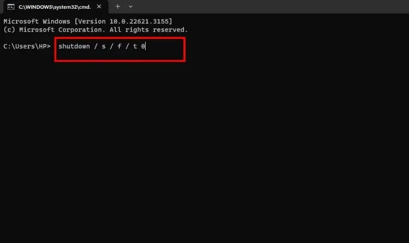 Thực hiện lệnh shutdown trong CMD để giải quyết lỗi đơ máy tính
