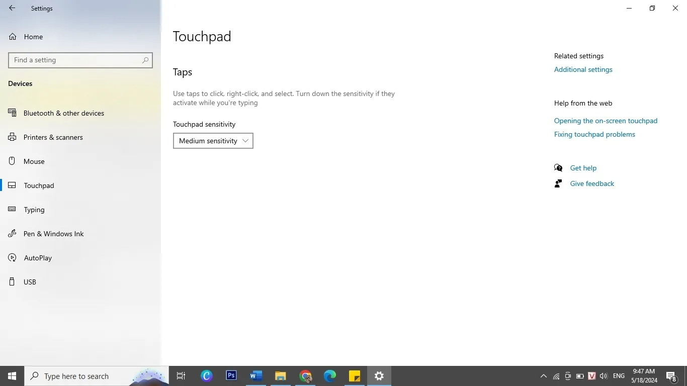 Thiết lập lại cài đặt Touchpad trên Windows