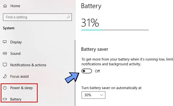 Kiểm tra cài đặt pin trên máy tính
