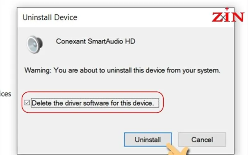 Bạn tích vào ô vuông tại mục “Delete the driver software for this device” &gt; Nhấn Uninstall