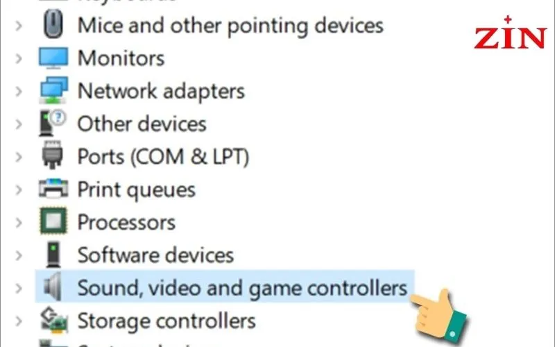 Tiếp tục chọn Sound, video and game controllers