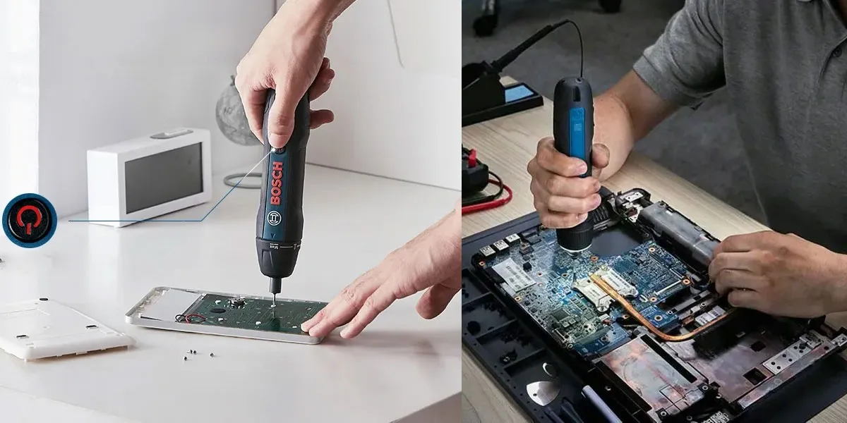 Máy bắt vít Bosch Go trong các nhiệm vụ sửa chữa điện tử với độ chính xác cao.