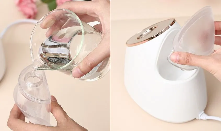 Đổ nước sạch vào khoang chứa của máy xông hơi, không vượt quá vạch Max