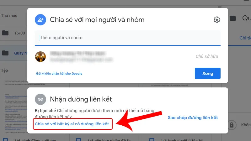 Cài đặt chia sẻ Google Drive bằng liên kết trên máy tính
