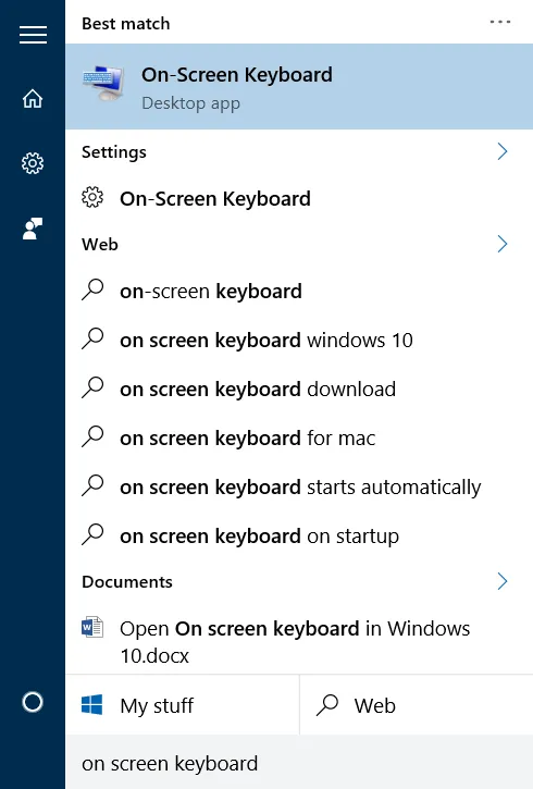 Cách mở bàn phím ảo trên Start Menu