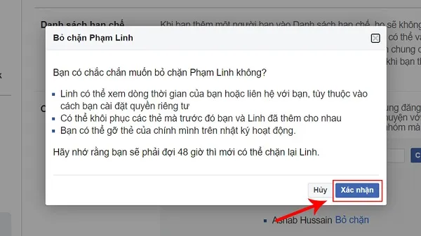 Xác nhận quyết định bỏ chặn tài khoản này trên máy tính