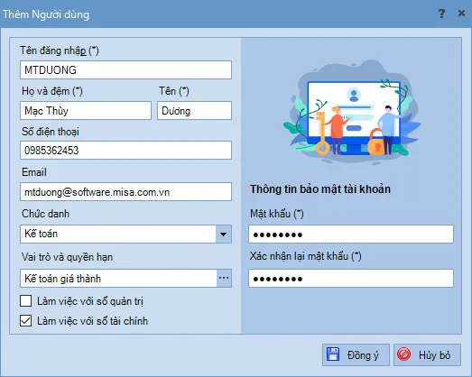 Thiết lập mật khẩu cho người dùng mới trong môi trường offline MISA 2017