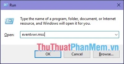 Mở hộp thoại Run sau đó nhập lệnh eventvwr.msc và nhấn Enter để truy cập trình xem sự kiện, công cụ chính để xem lịch sử sử dụng máy tính của bạn
