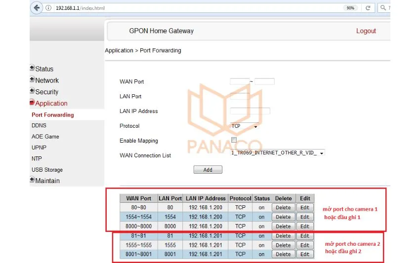 Cấu hình mở port thủ công trên modem FPT GPON