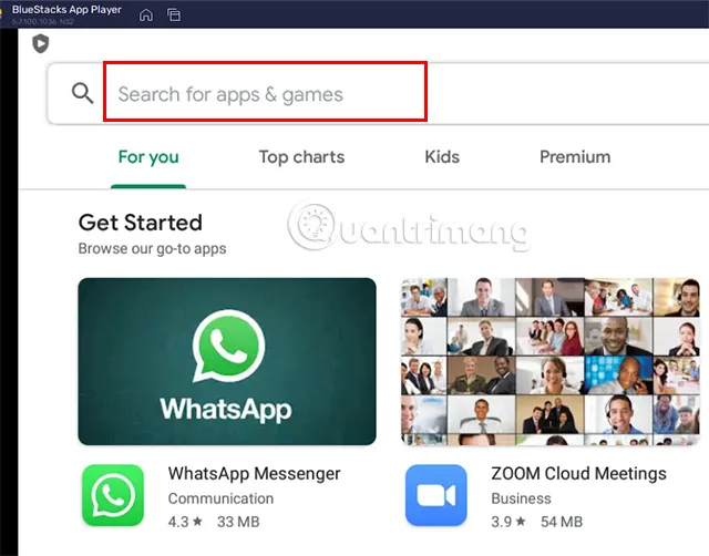 Tìm kiếm ứng dụng MoMo trên Google Play Store trong phần mềm giả lập Android