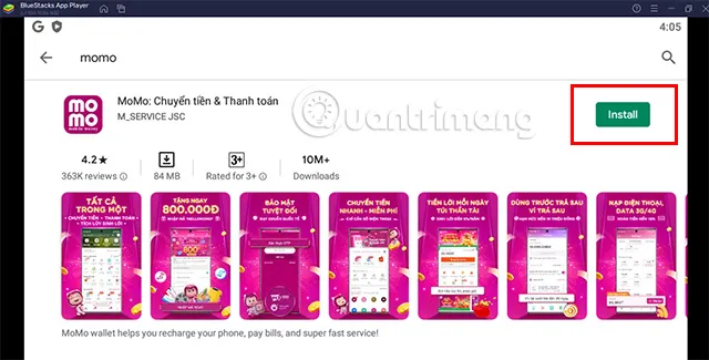 Cài đặt ứng dụng MoMo trên máy tính thông qua BlueStacks, quy trình tải xuống nhanh chóng