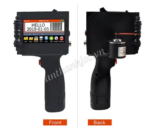 Máy in date cầm tay nhỏ gọn hiển thị thông tin sản phẩm và mã vạch