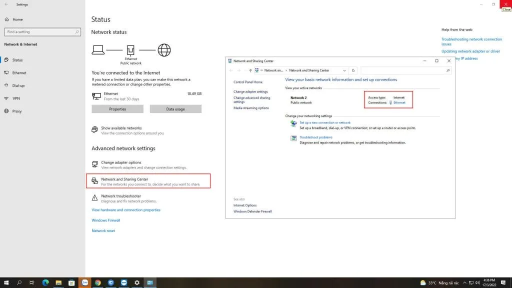 Mở cài đặt mạng để kiểm tra IP cho máy photocopy Toshiba