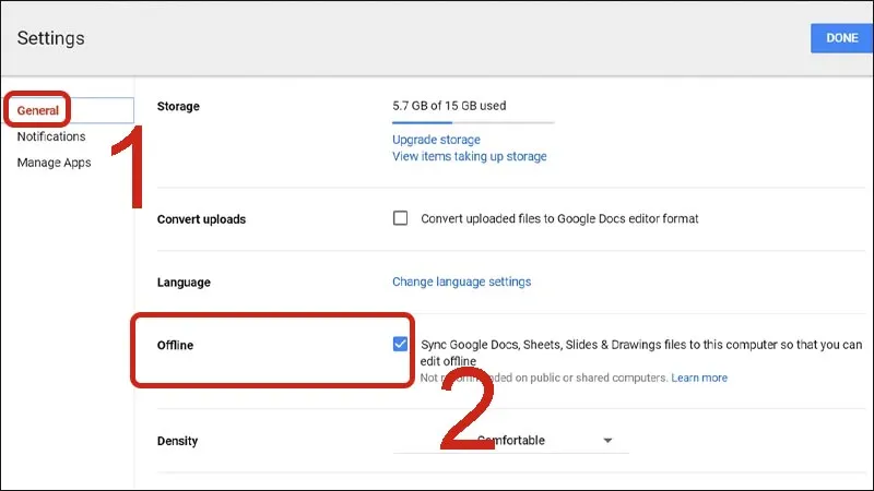 Cấu hình làm việc ngoại tuyến cho Google Drive trên máy tính