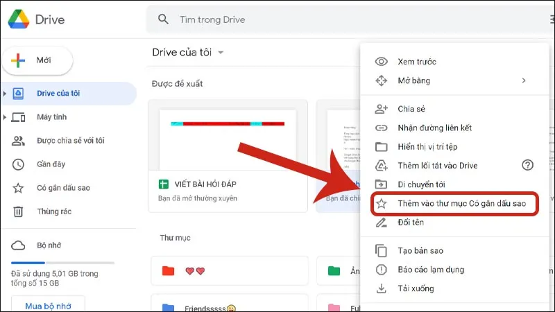 Đánh dấu sao các tệp quan trọng để sắp xếp trên Google Drive bằng máy tính