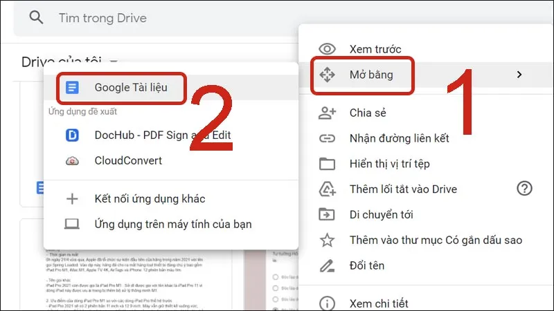 Mở ảnh tài liệu bằng Google Docs để chuyển đổi sang văn bản trên máy tính