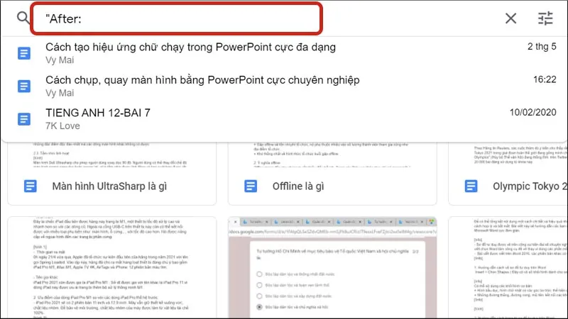 Lọc tìm kiếm tài liệu theo thời gian cụ thể trên Google Drive bằng máy tính