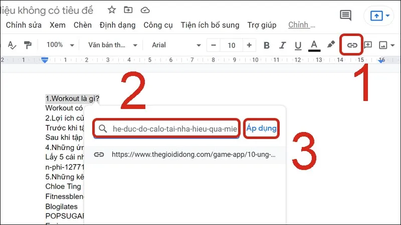 Hoàn tất chèn đường dẫn vào tài liệu Google Drive trên máy tính