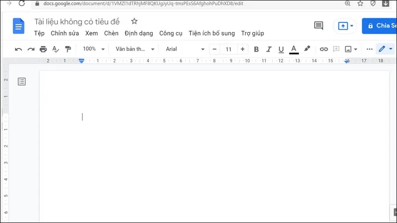Giao diện soạn thảo tài liệu trực tuyến của Google Drive trên máy tính