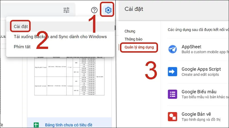 Quản lý ứng dụng đã kết nối với Google Drive trên máy tính