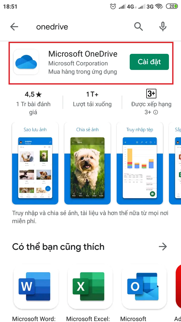 Giao Diện Chính Ứng Dụng OneDrive Trên Điện Thoại Di Động Với Các Tùy Chọn Quản Lý Tệp