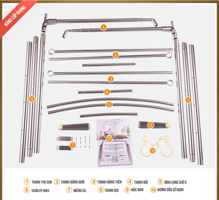 Minh họa các bộ phận của khung màn không khoan tường đang được lắp ráp, chuẩn bị cho việc cố định