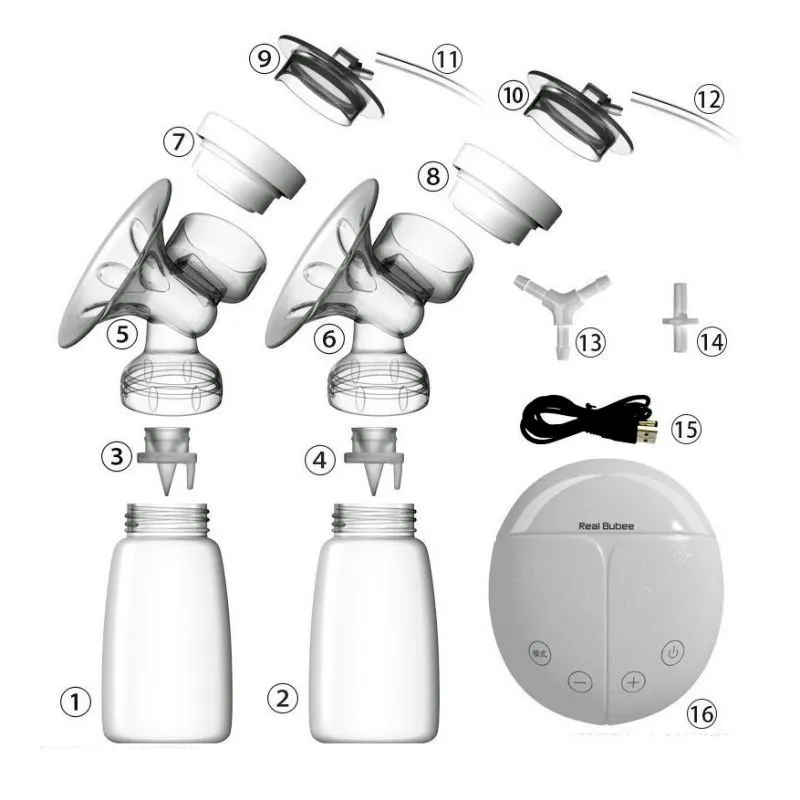 Sơ đồ cấu tạo chi tiết các bộ phận của máy hút sữa điện đôi Real Bubee